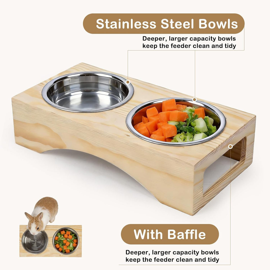 3-in-1 Wooden Rabbit Hay Feeder with Litter Box for Rabbits & Small