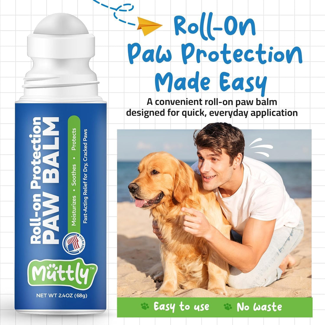 Roll-On Dog Paw Balm - Moisturizer & Soothing Protection from Snow