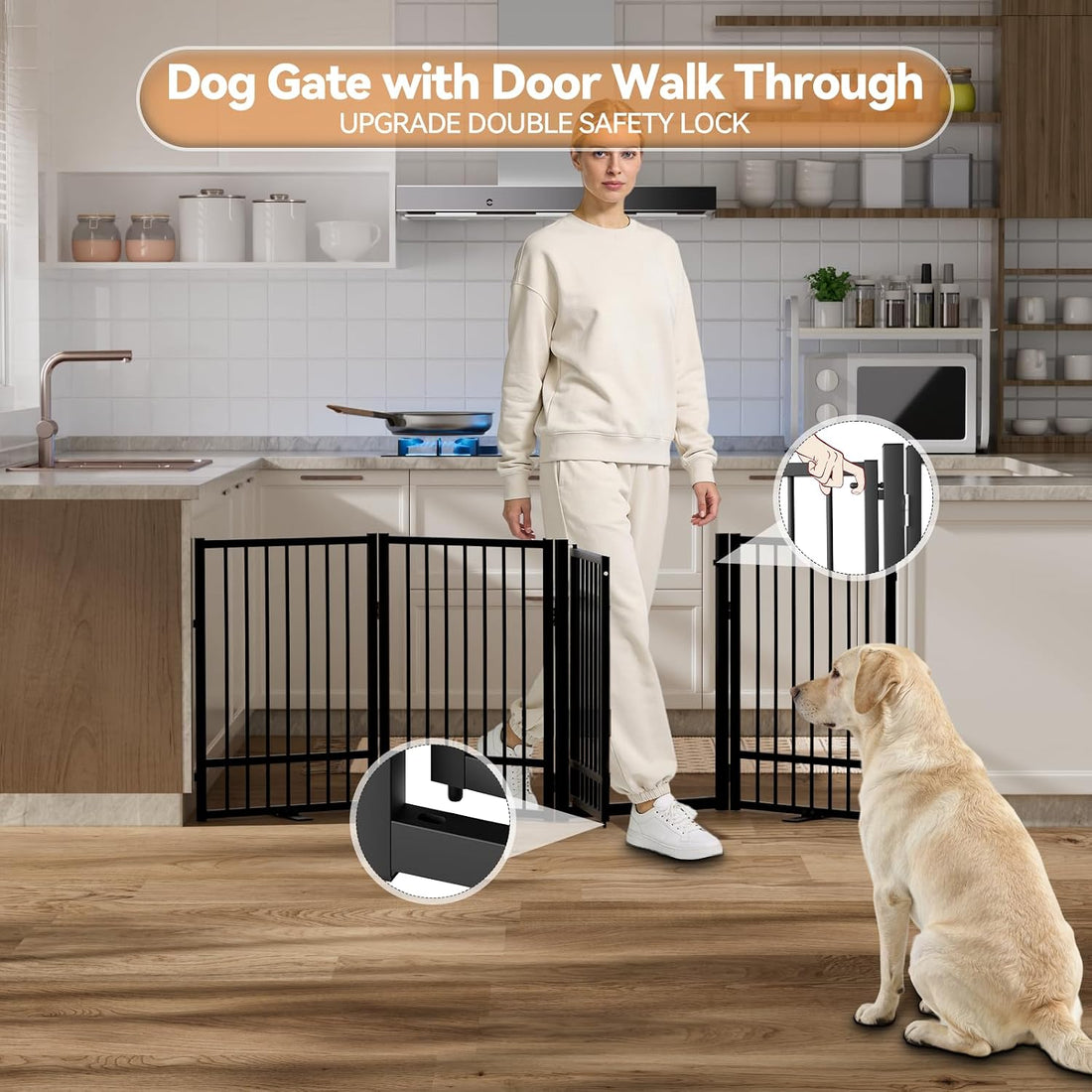 SNUOWU Full Metal Freestanding Dog Gate with Door