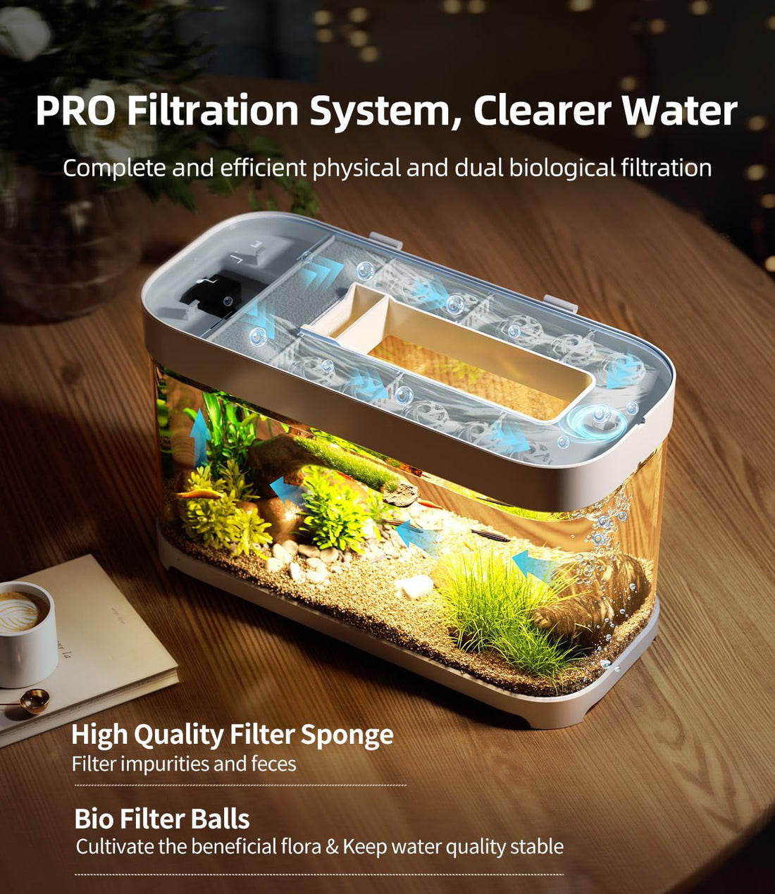 3 Gallon Fish Tank Starter Kit with Heater Hidden Filtration Light