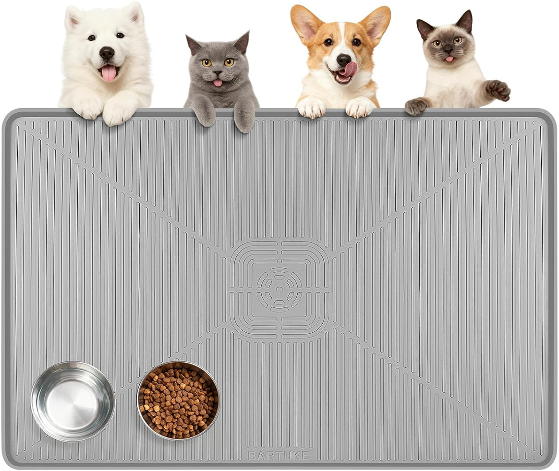 Lorvain 45" x 30" Cat Food Mat,Silicone Pet Feeding Mat with Raised