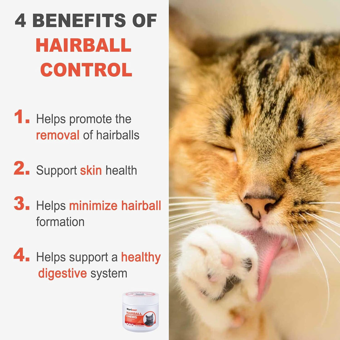 MARIMER Hairball Control Soft Chews for Cats, Chicken Flavor