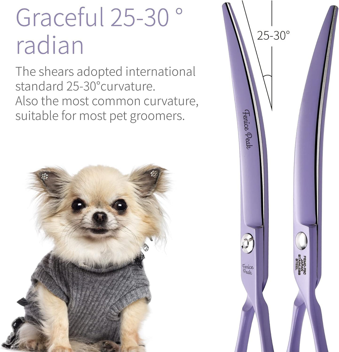 Fenice Peak Curved Dog Grooming Scissors with Violet Color Coating