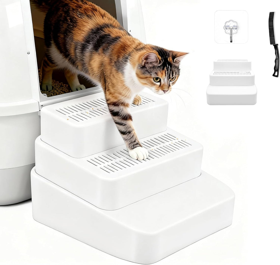 3 Steps Cat Litter Box Step with Cleaning Brush for Automatic Litter