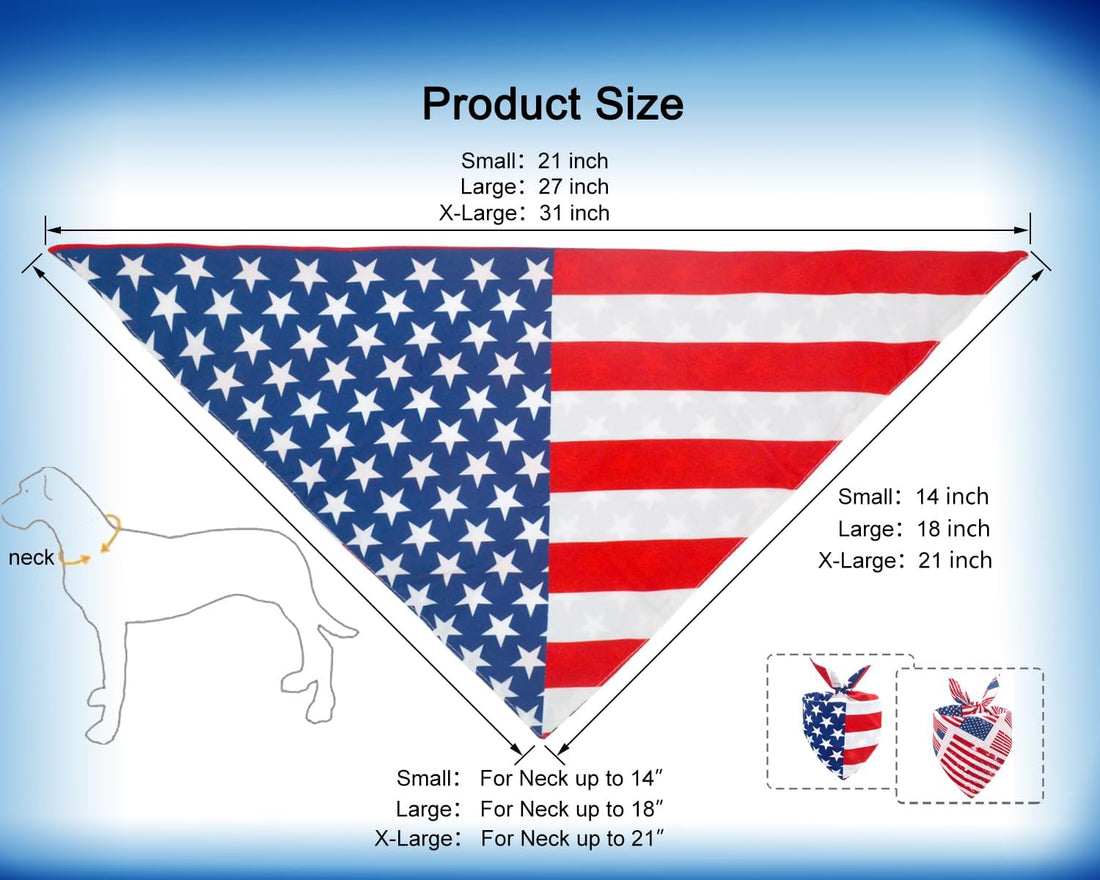 CozyHaus 2PCS Dual-Layer Design Patriotic Dog Bandanas Outfit,Large