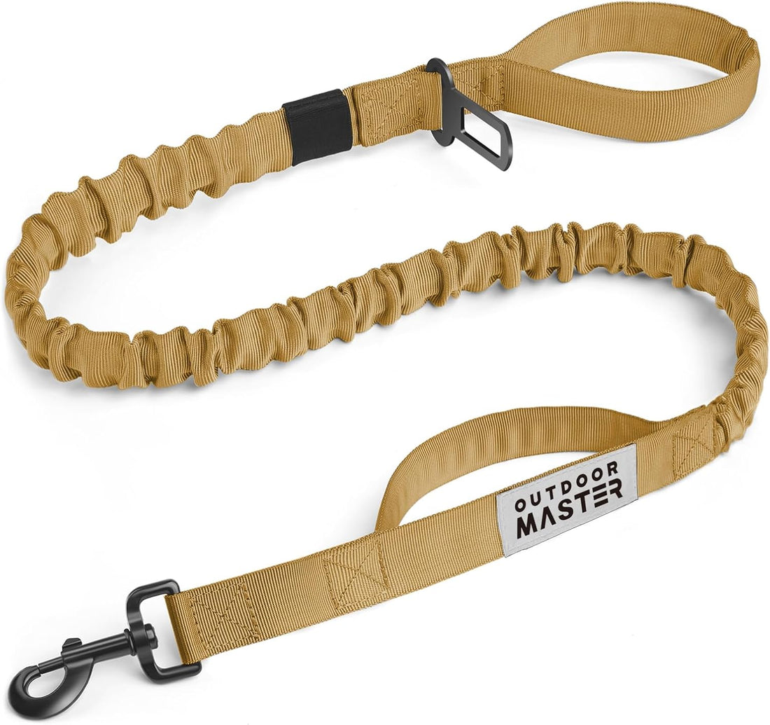 OutdoorMaster Bungee Dog Leash with Shock Absorption, Seatbelt-Buckle