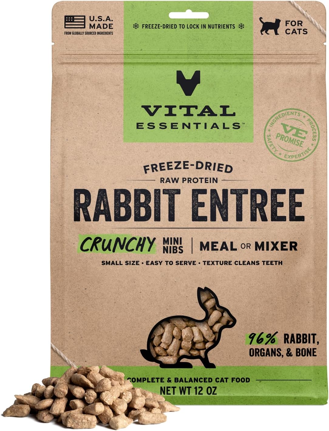 Vital Essentials Freeze Dried Cat Food, Rabbit Crunchy Mini Nibs