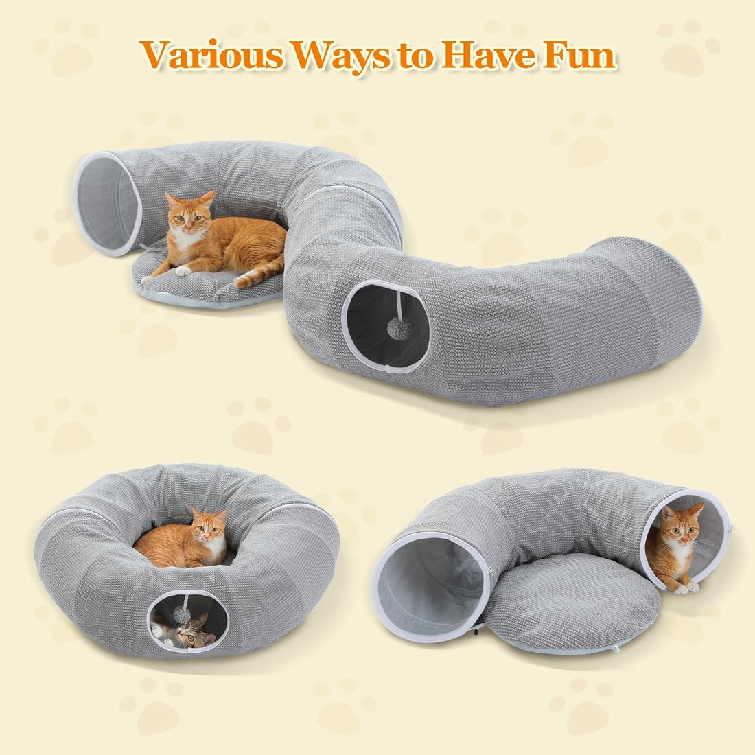 PEQULTI Grey Donut Cat Tunnel Bed Washable Plush Mat Multi for Small