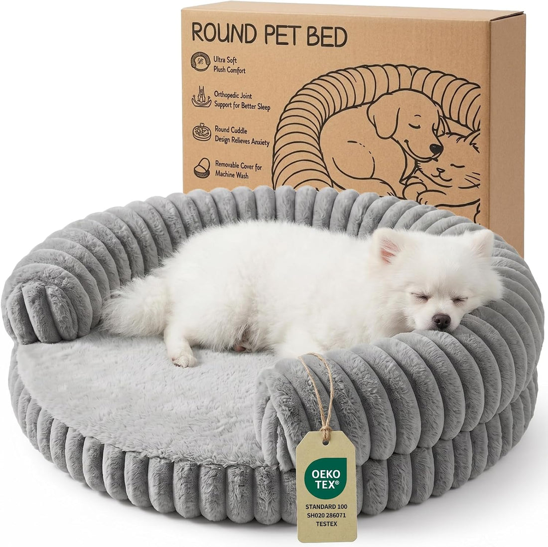 Luxury Donut Dog Bed, Fluffy Orthopedic Dog Couch Washable Round Pet