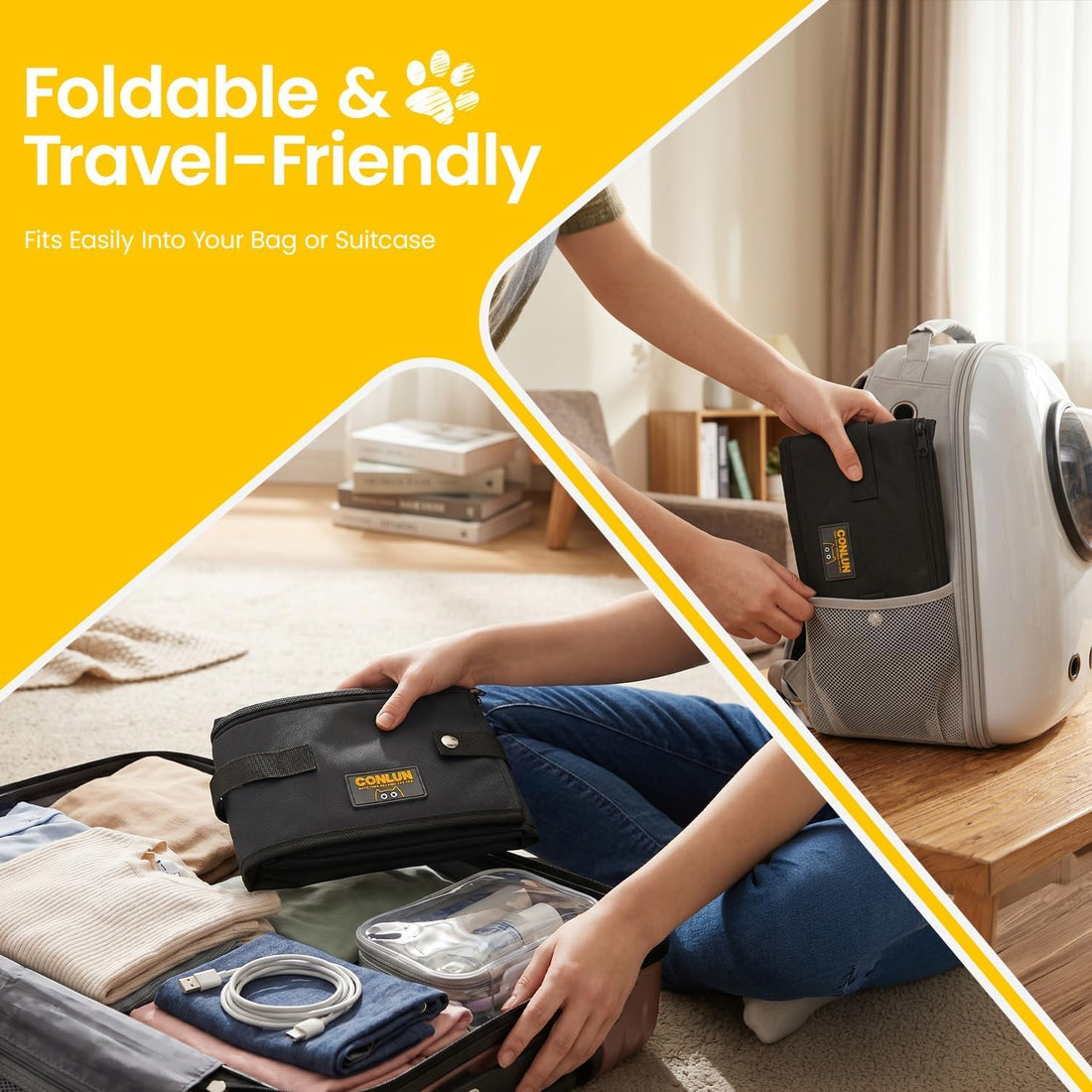 Conlun Portable Cat Litter Box for Travel, Foldable Leak-Proof