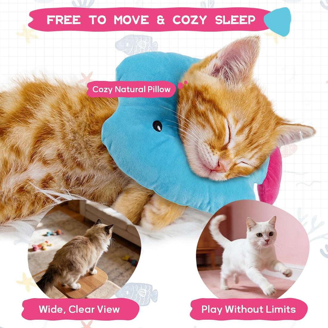 Cat Cone Collar, Adjustable Soft Recovery Collar After Surgery, Blue M