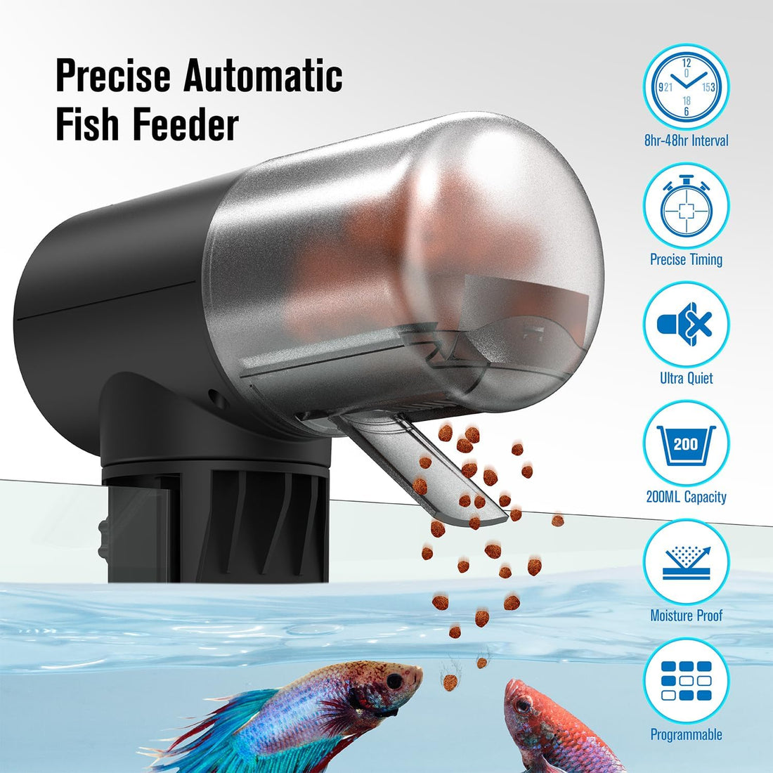 Automatic Fish Feeder Dispenser for Aquarium, 200ml Large Capacity