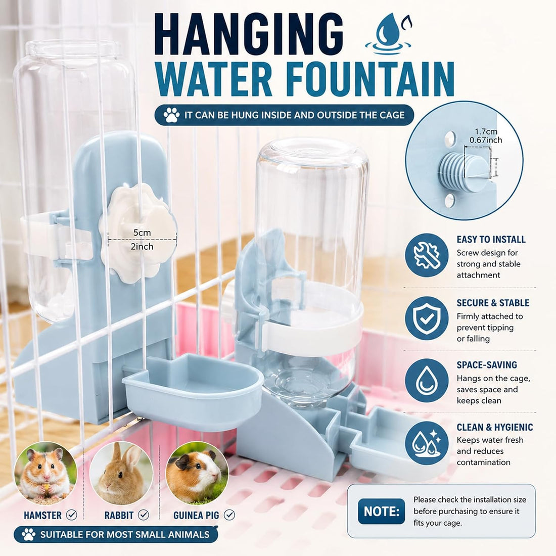 Rypet Rabbit Water Bottle No-Drip, Bunny Guinea Pig Water Dispenser
