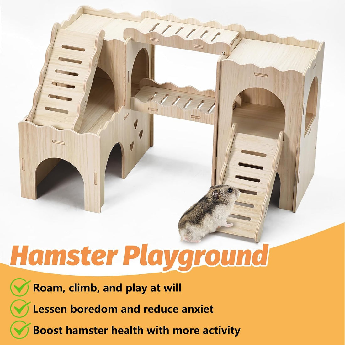 BNOSDM Large Wooden Hamster Hideout Playground with Climbing Ladders