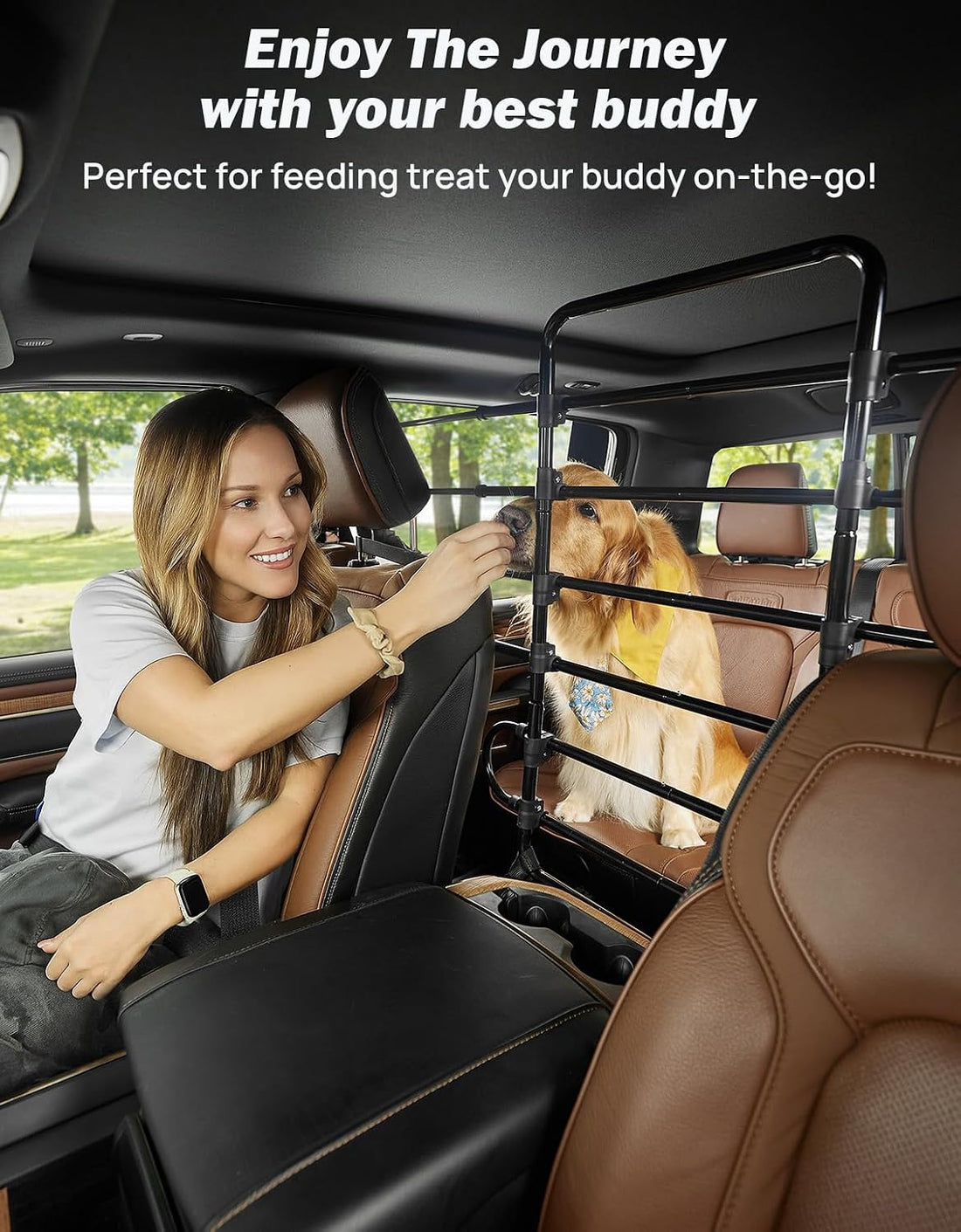JOYTUTUS Dog Car Barrier, Pet Barrier Follow the Seat Movement 34"