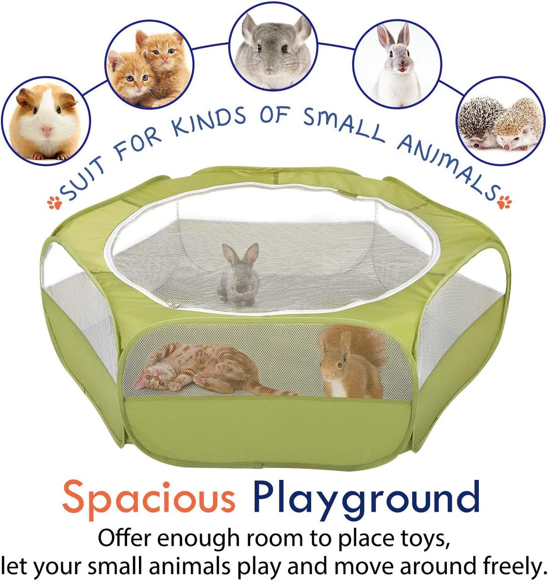 Pawaboo Small Animal Playpen with Zippered Cover,Green