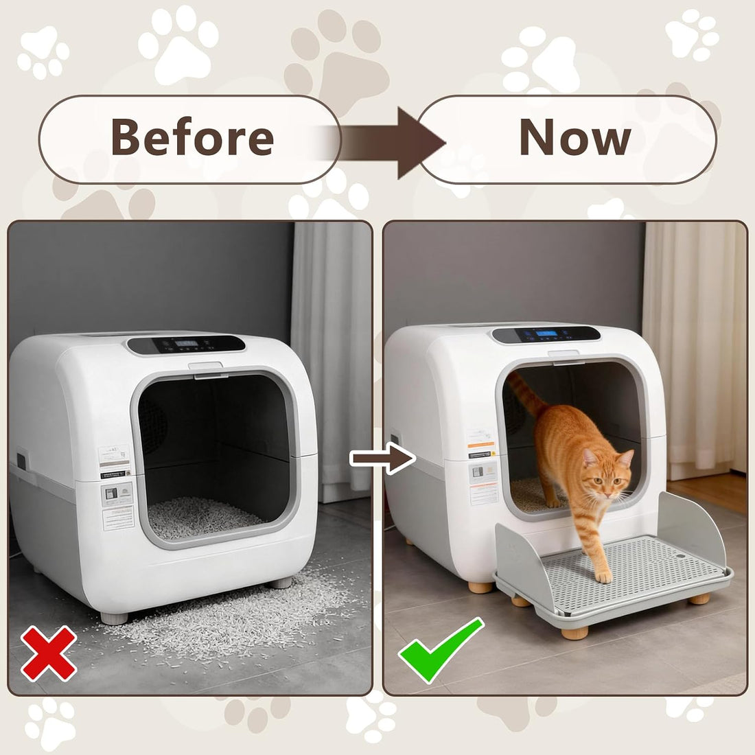 Cat Litter Box Step, Cat Ramp for Litter Box with Baffles, Gray