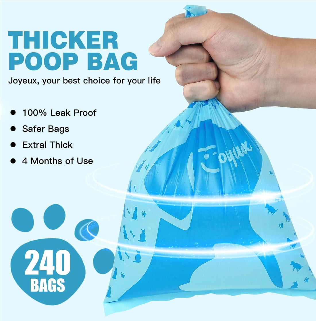Joyeux 240 Count Ocean Scent Dog Poop Bags Rolls,with Dispenser