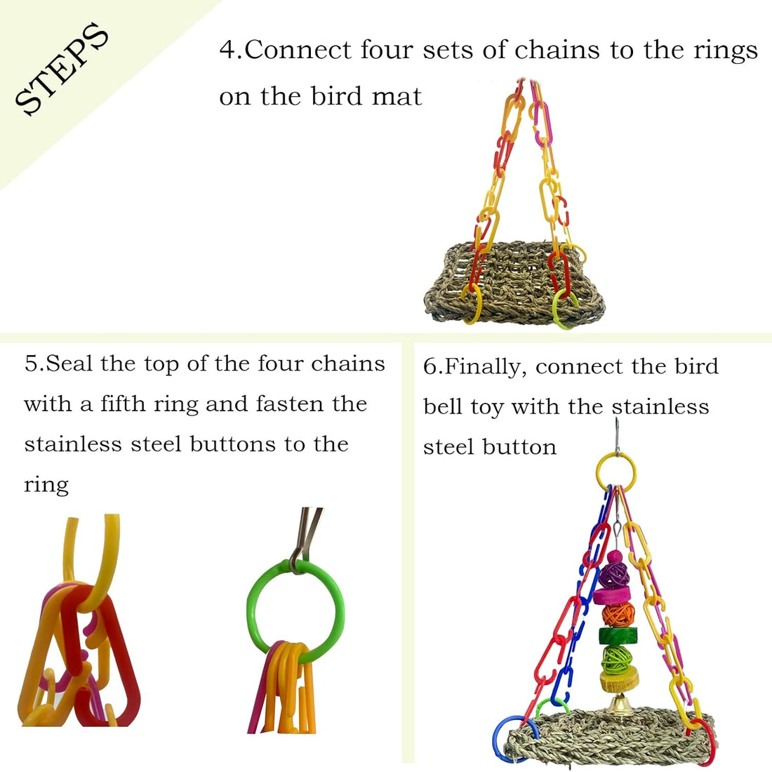 MUYG Bird Seagrass Mat,Natural Sea-Weed Woven Parrot Hammock Swing