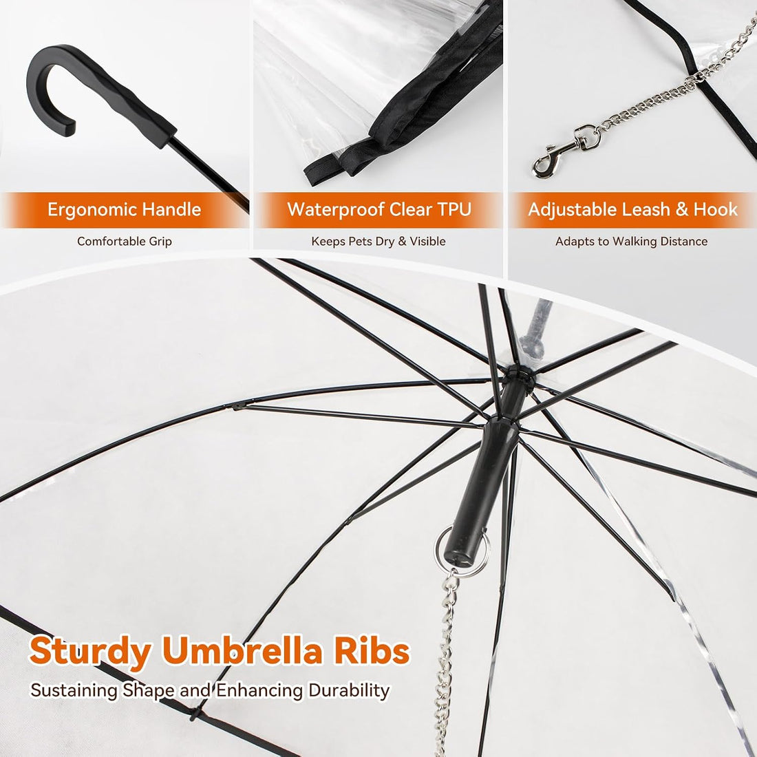 Clear Dog Umbrella for Small Dogs, Doggie Umbrella with Leash