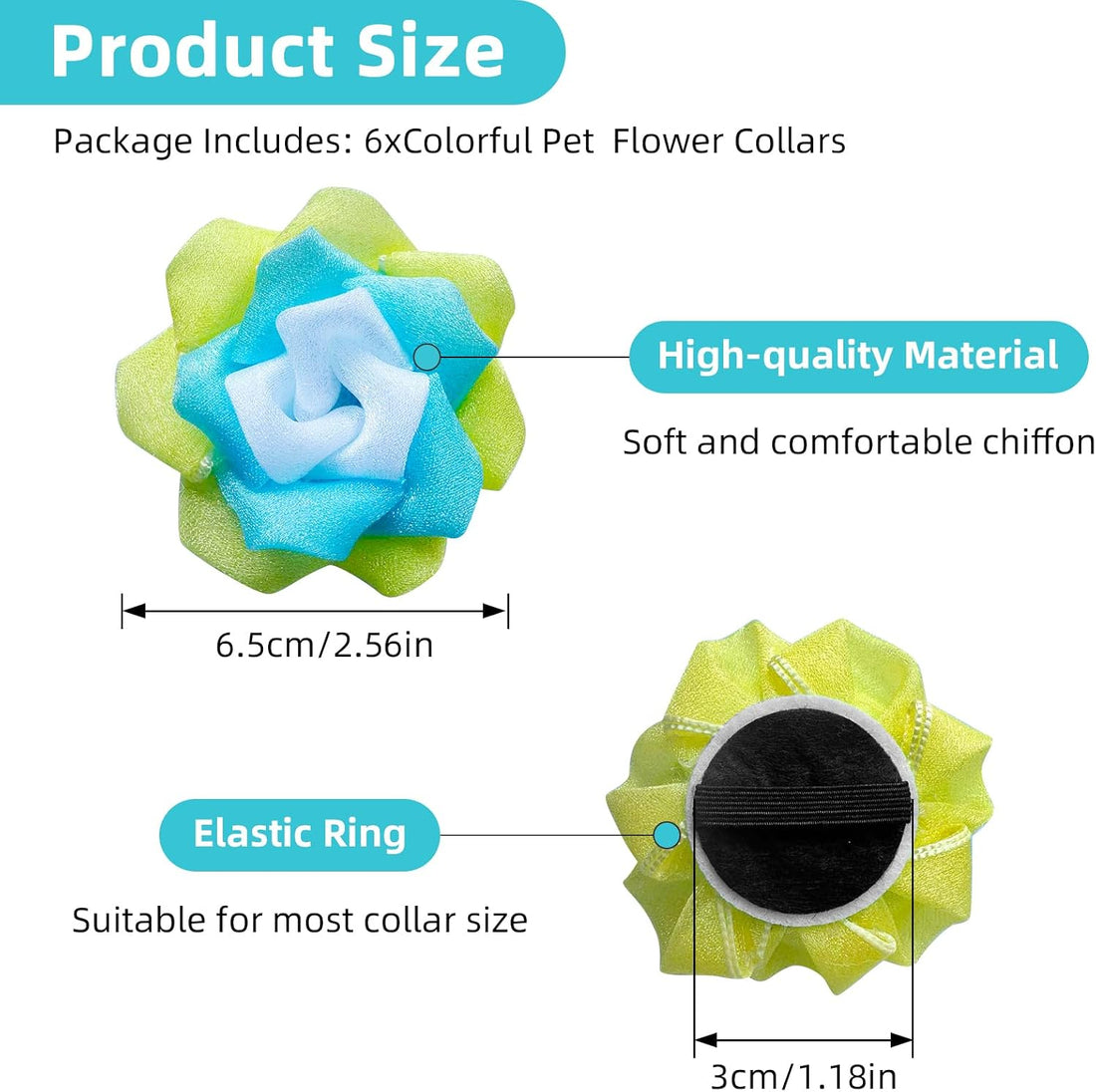 6 Pcs Dog Collar Accessories Slide-On Colorful Flower Charms