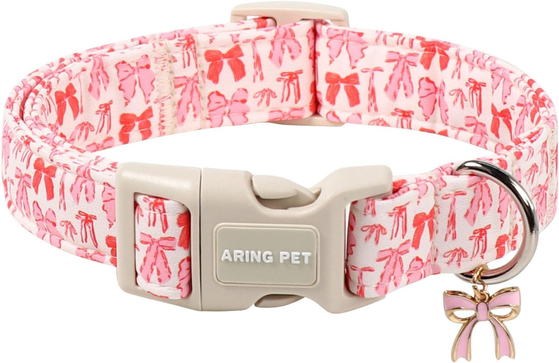 ARING PET Girl Dog Collar, Cute Spring Summer Pink Bow Puppy Pet