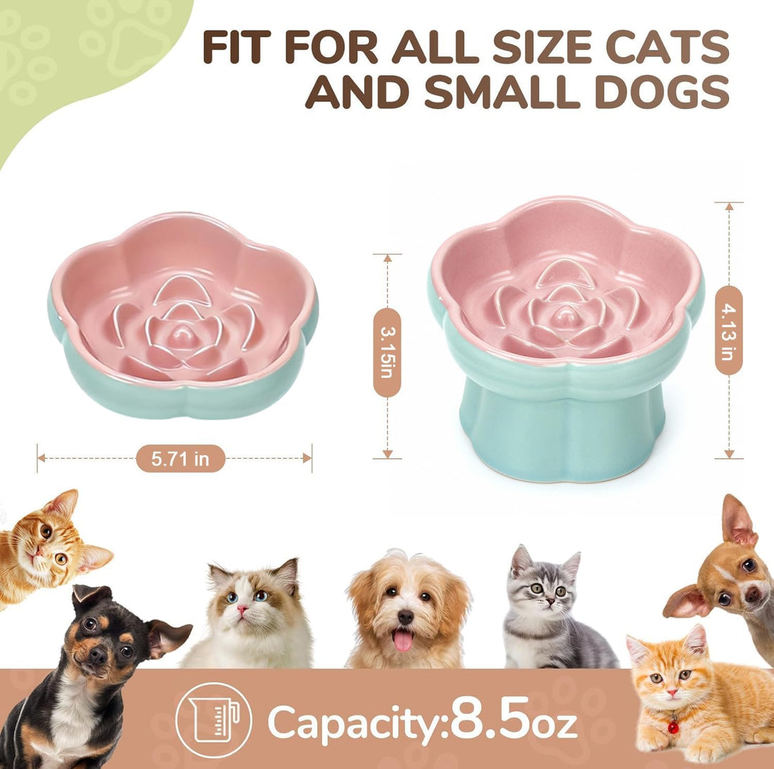 Ceramic Raised Slow Feeder Cat Bowl,Cat Slow Feeder