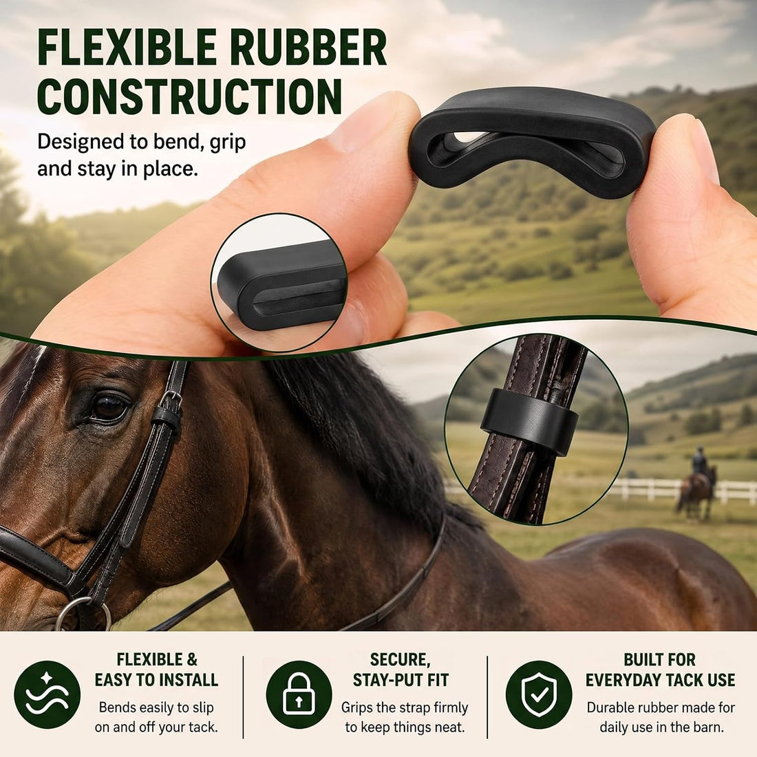 Hsei 20 Pack Rubber Bridle Keepers