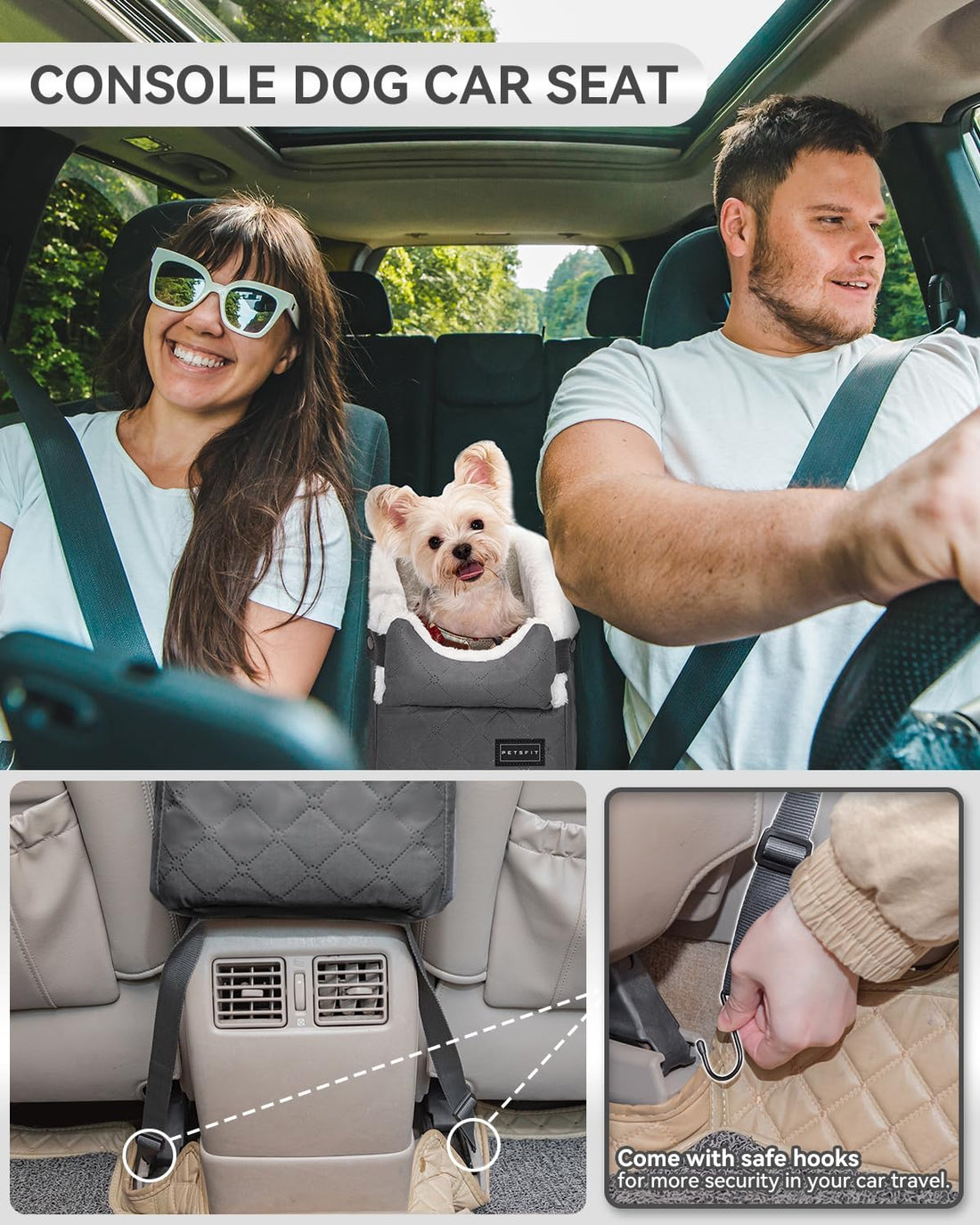 PETSFIT Center Console Dog Car Seat with Adjustable Seat-Rail Anchor