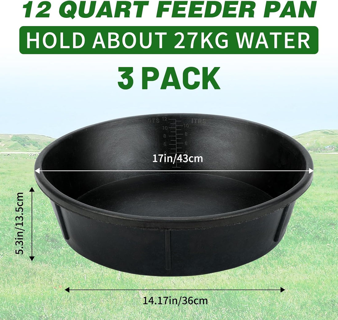 3Pcs Heavy Duty Rubber Feed Pan, 12Q/3Gal Horse Feed Bucket
