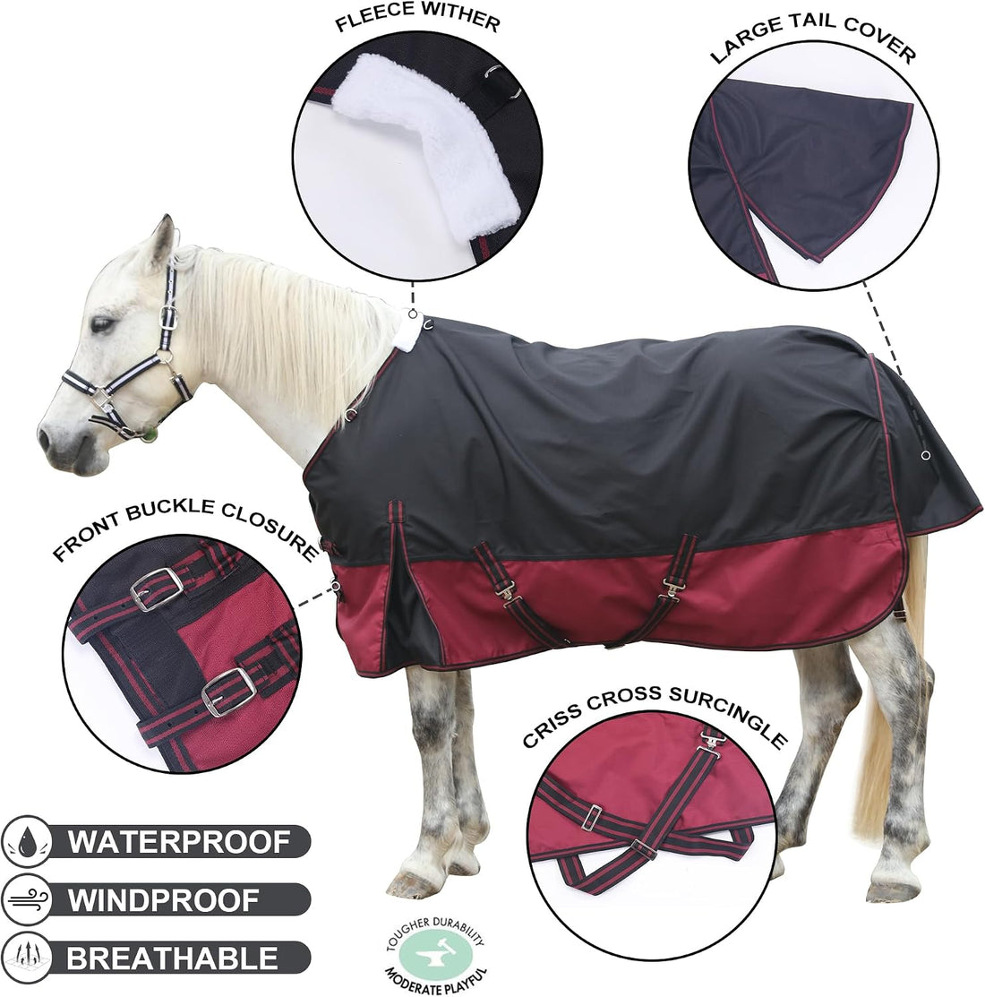 1200D Horse Blanket, 200g Medium Weight Waterproof Winter Turnout