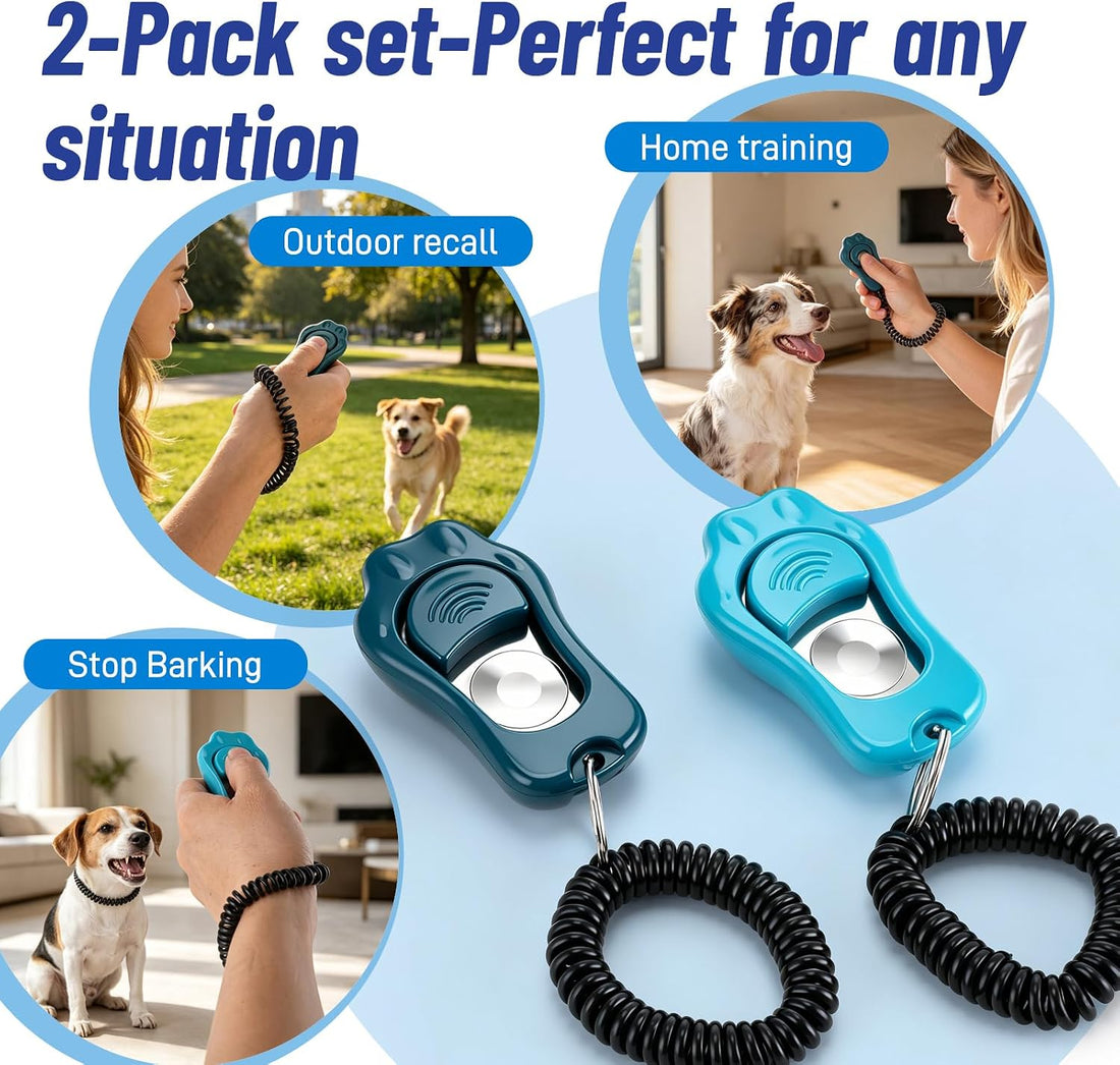 Dog Training Clicker 2 Pack with 3 Adjustable Volume & Wrist Strap