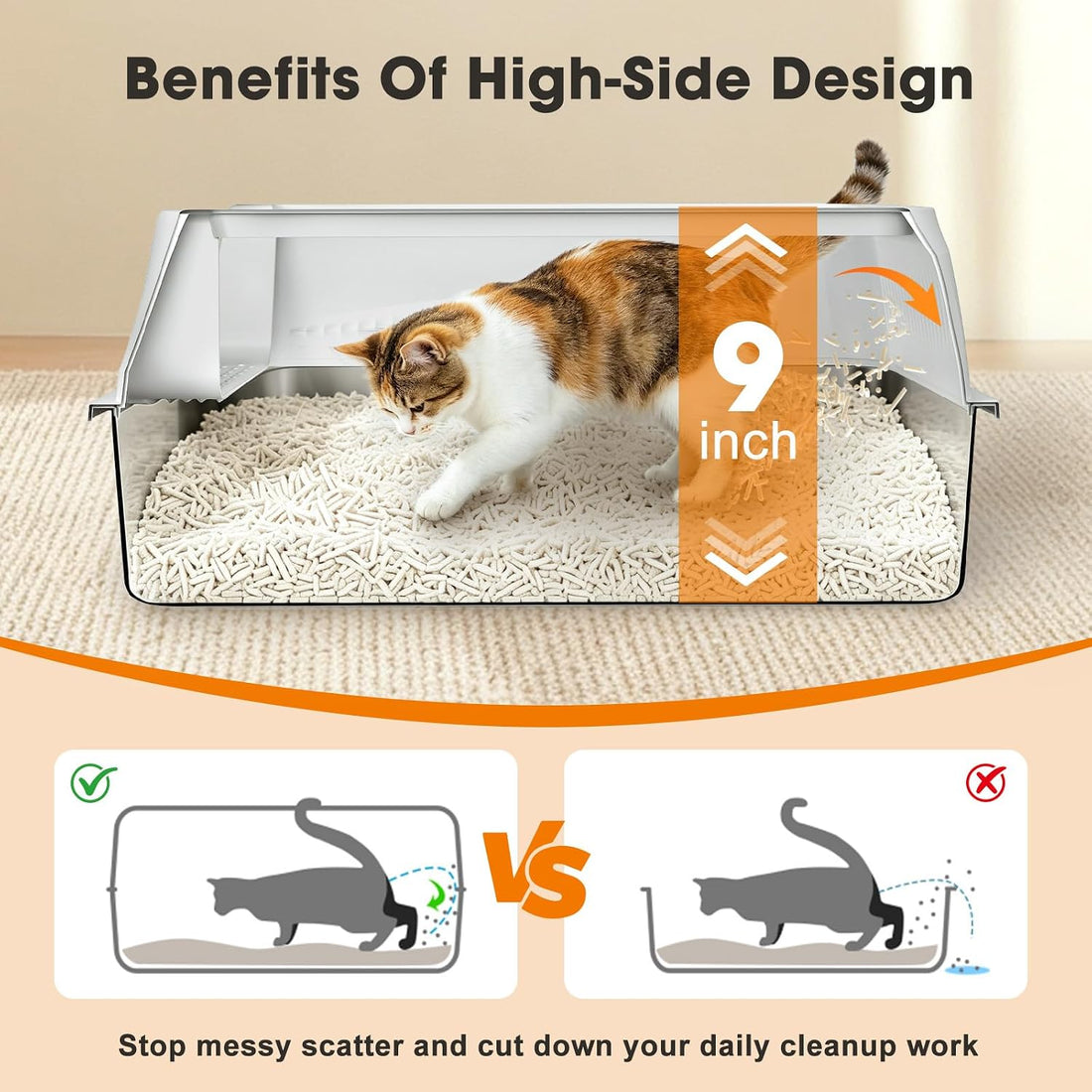 AIPERRO Stainless Steel Litter Box 2 Pack Metal Cat Litter Boxes