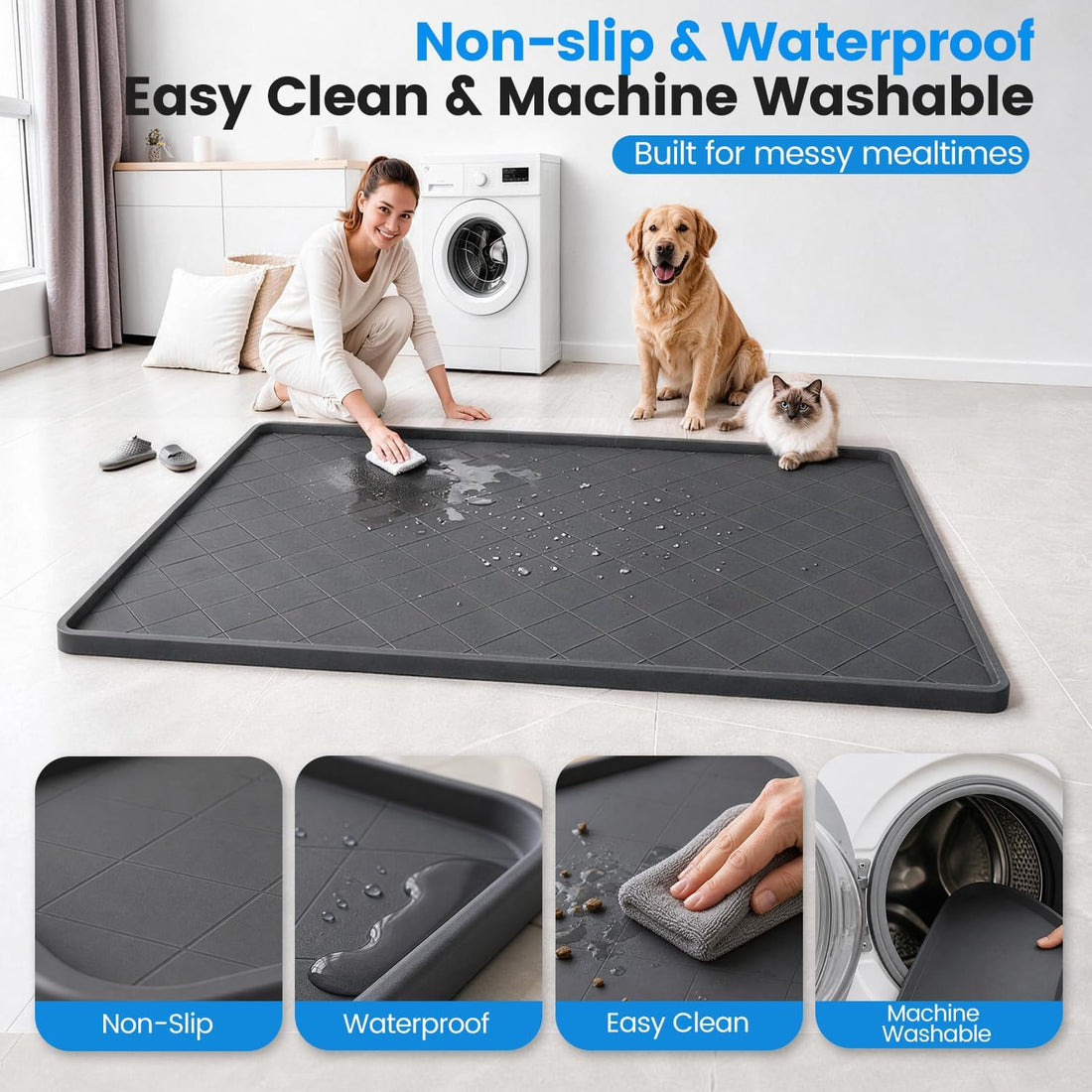 53.9" L x 28" W Extra-Large Silicone Dog Feeding Mat