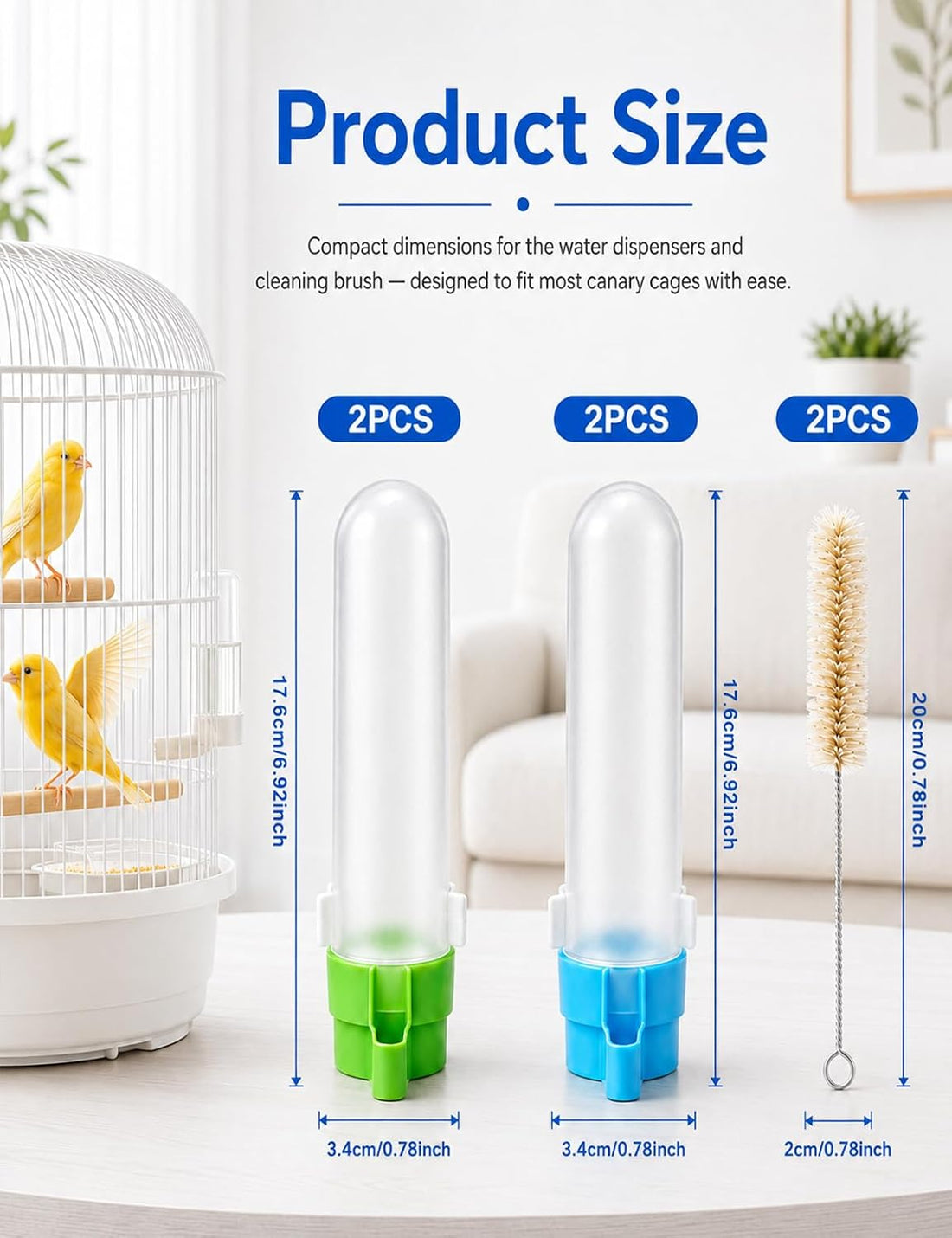 4 Pack Canary Water Dispenser with 2 Cleaning Brushes Set for Bird