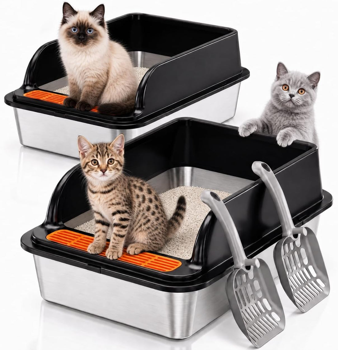 Jotesnew Small Stainless Steel Cat Litter Box with Scoop