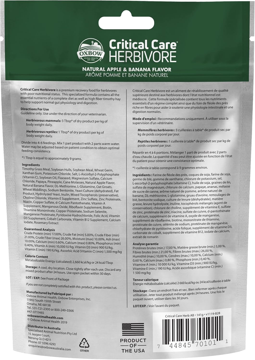 Oxbow Critical Care Herbivore Small Pet Formula, Apple Banana, 141g