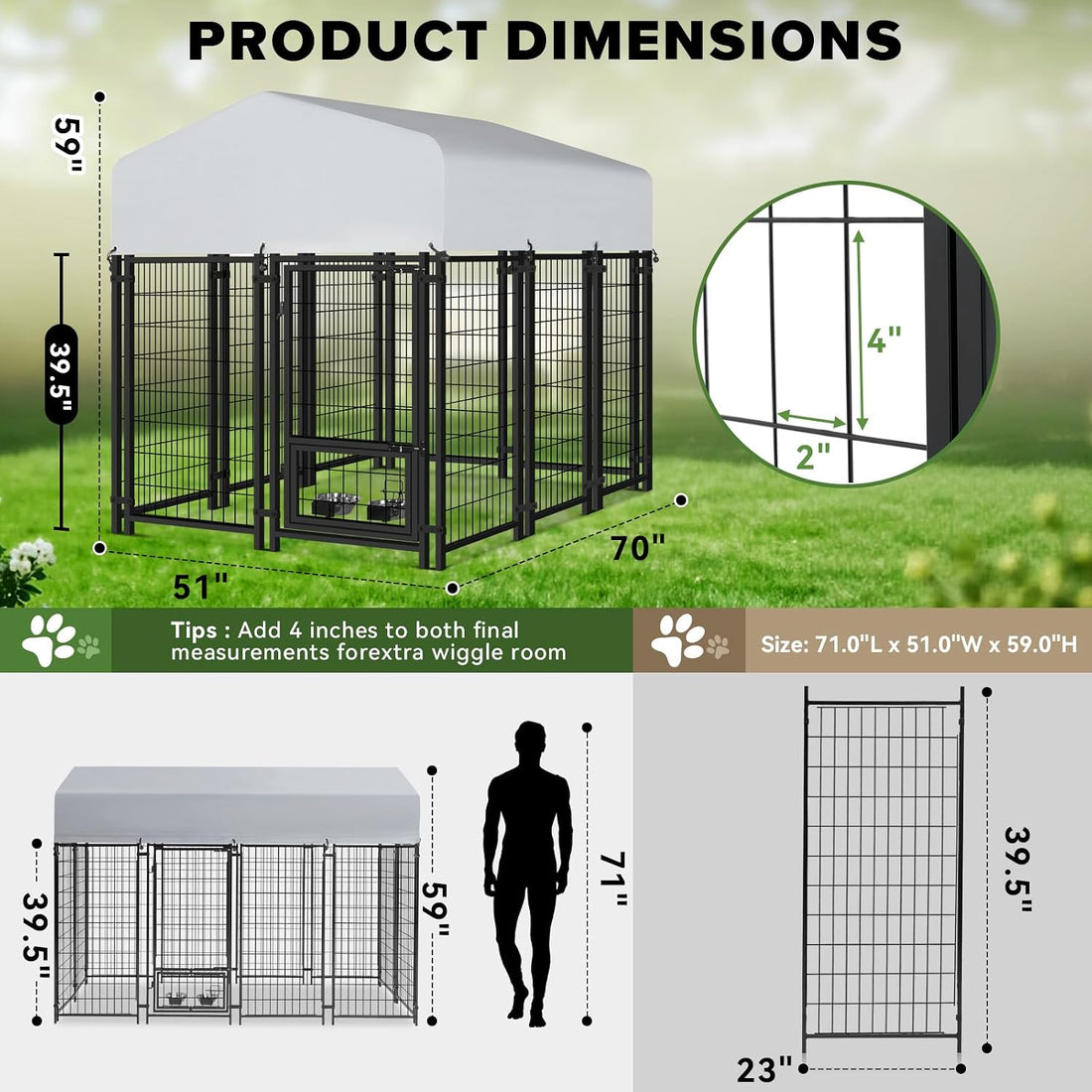 Oranland 8x4x5FT Outdoor Dog Kennel for Small/Medium/Large Dogs