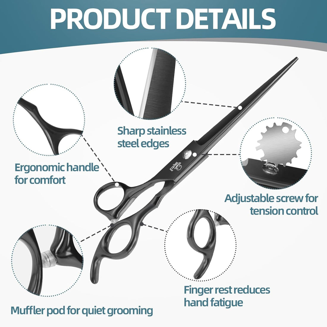 7-Inch Dog Grooming Scissors Set, 4-in-1 Pet Shears Kit