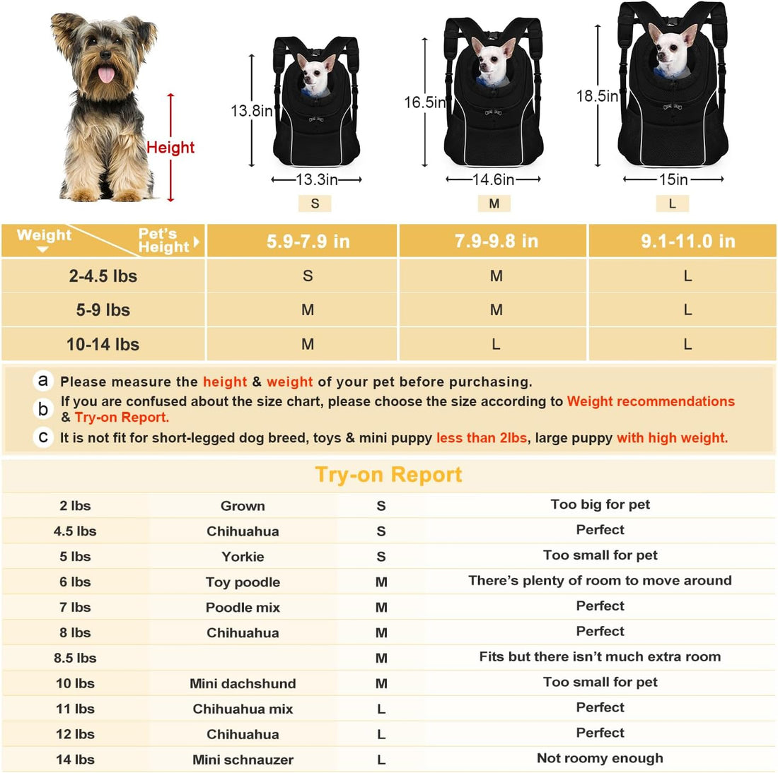 WOYYHO Pet Dog Carrier Backpack, Ventilated Small Dog Front Backpack