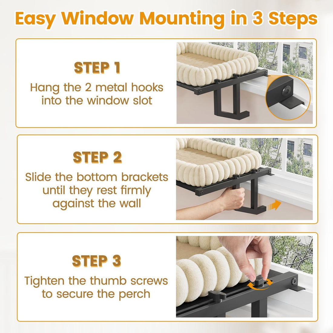 Cat Window Perch, 24" Large Hammock for Inside Sill, Dual-Mount