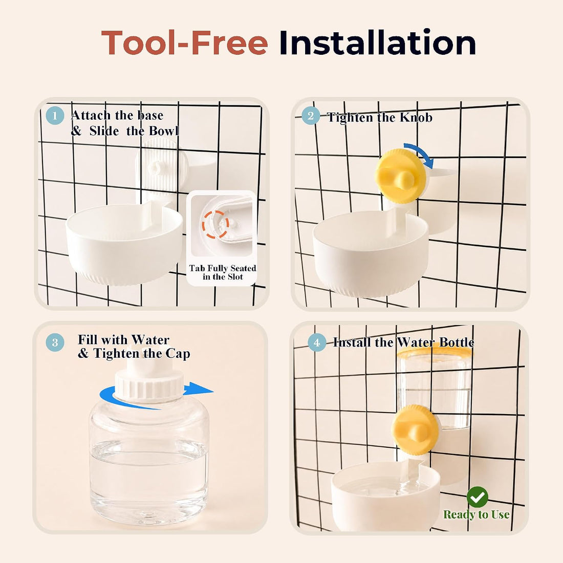 34 oz Cage-Hanging Gravity Water Bowl & Pet Water Dispenser