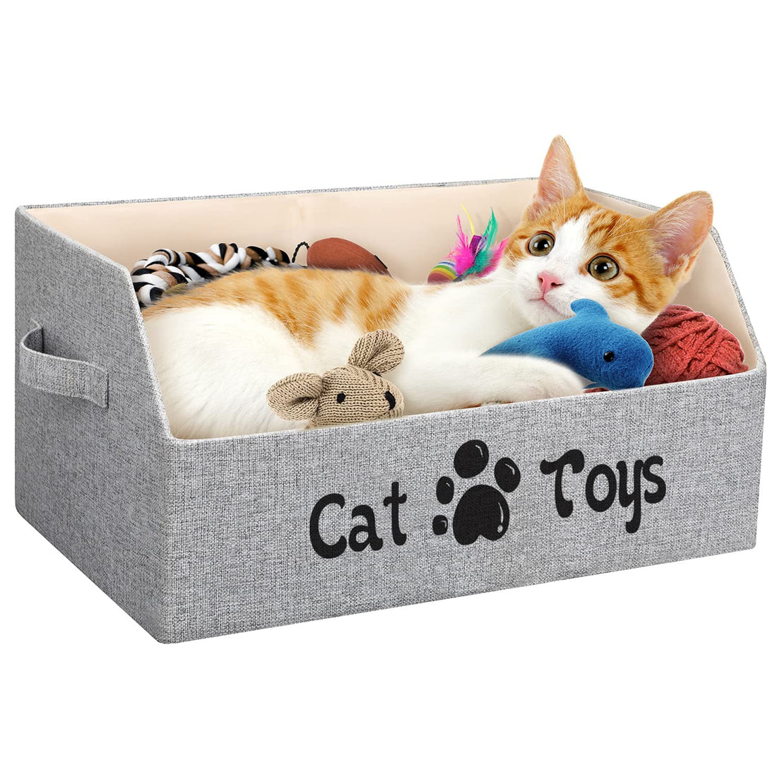 LOVSTORAGE 2X Thicker Large Cat Toy Bin Collapsible Cat Toy Box