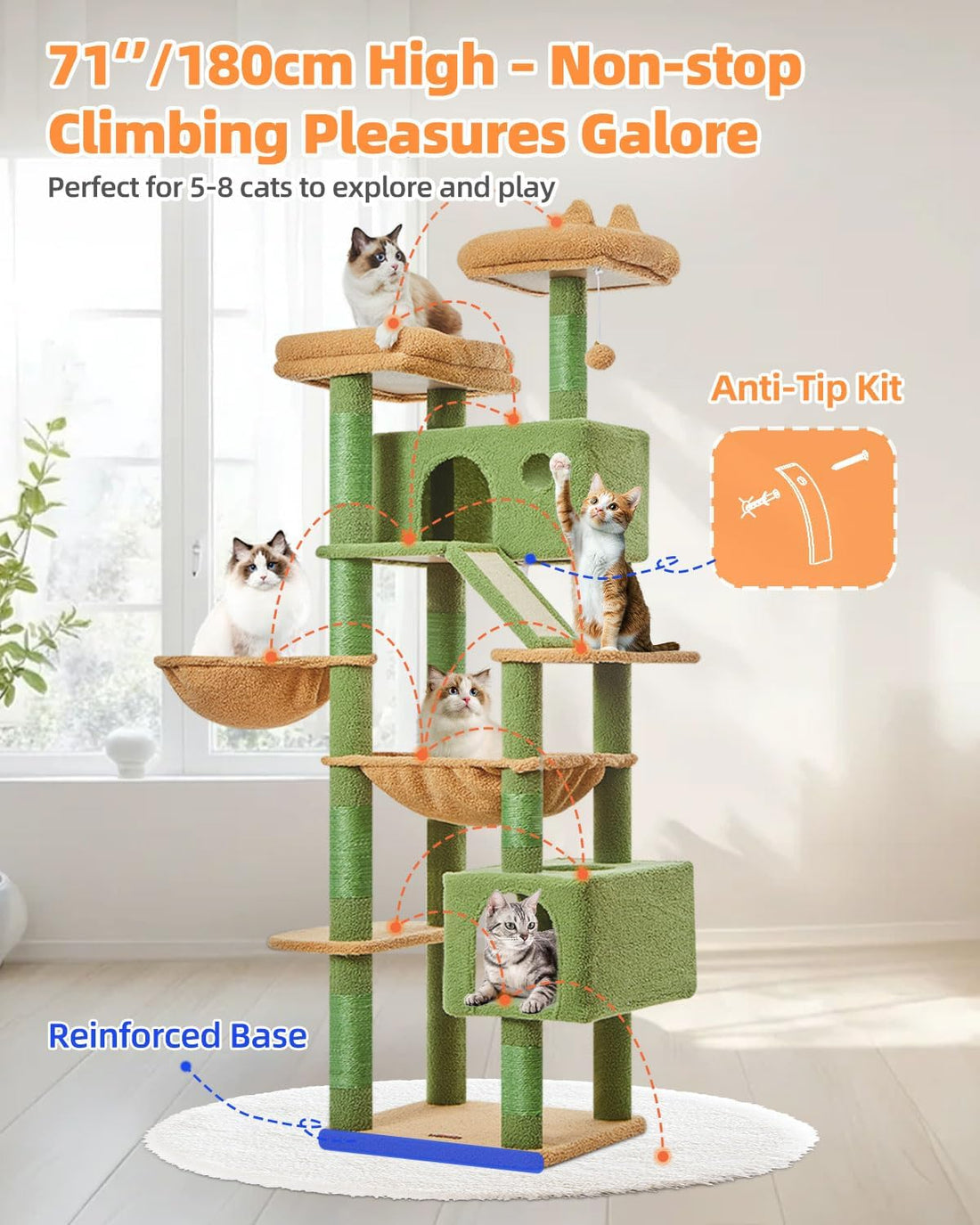 Taoqimiao Cactus Cat Tree, 71-Inch Cat Tower for Indoor Cats Large