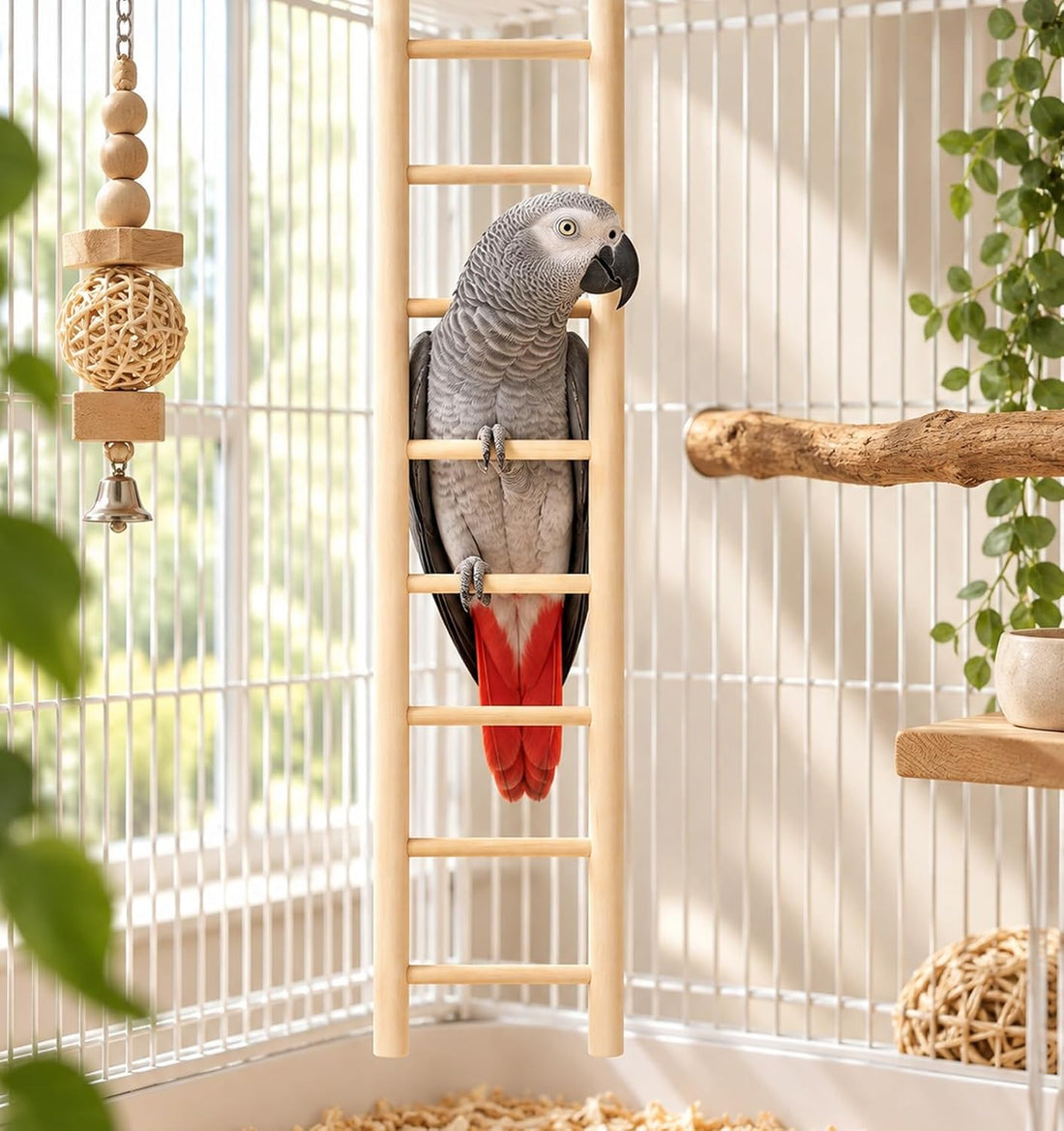 2 Pack Bird Ladder, Wooden Bird Ladder for Cage for Parakeets Parrots
