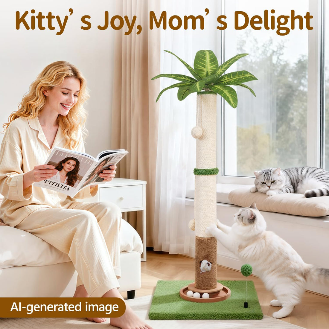 35" Tall Palm Tree Cat Scratching Post Vertical for Indoor Cats