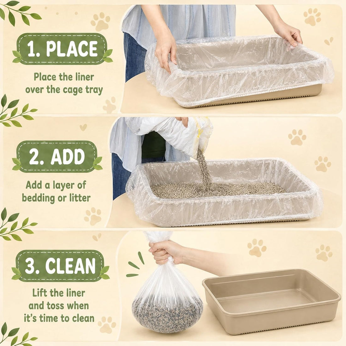120 Pcs Disposable Plastic Cage Liners 27x19 in Clear Bunny Litter