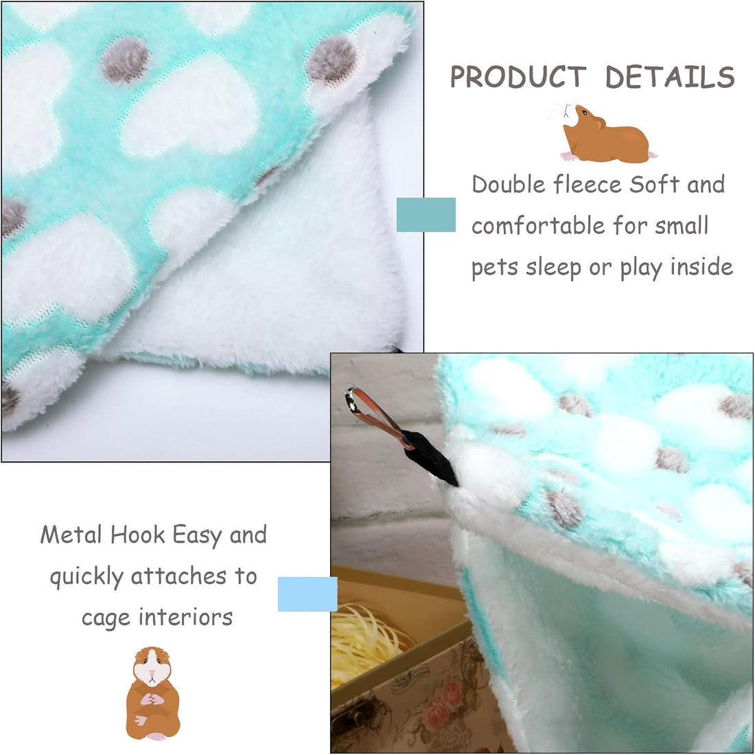 Boao 2 Pcs Guinea Pig Rat Hammock for Pet, Mint Green, Pink