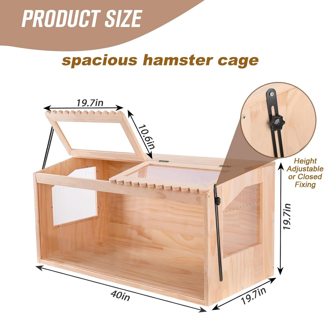 Wooden Hamster Cage,32"x16"x16"Large Hamster Cage,2 Washable Liners