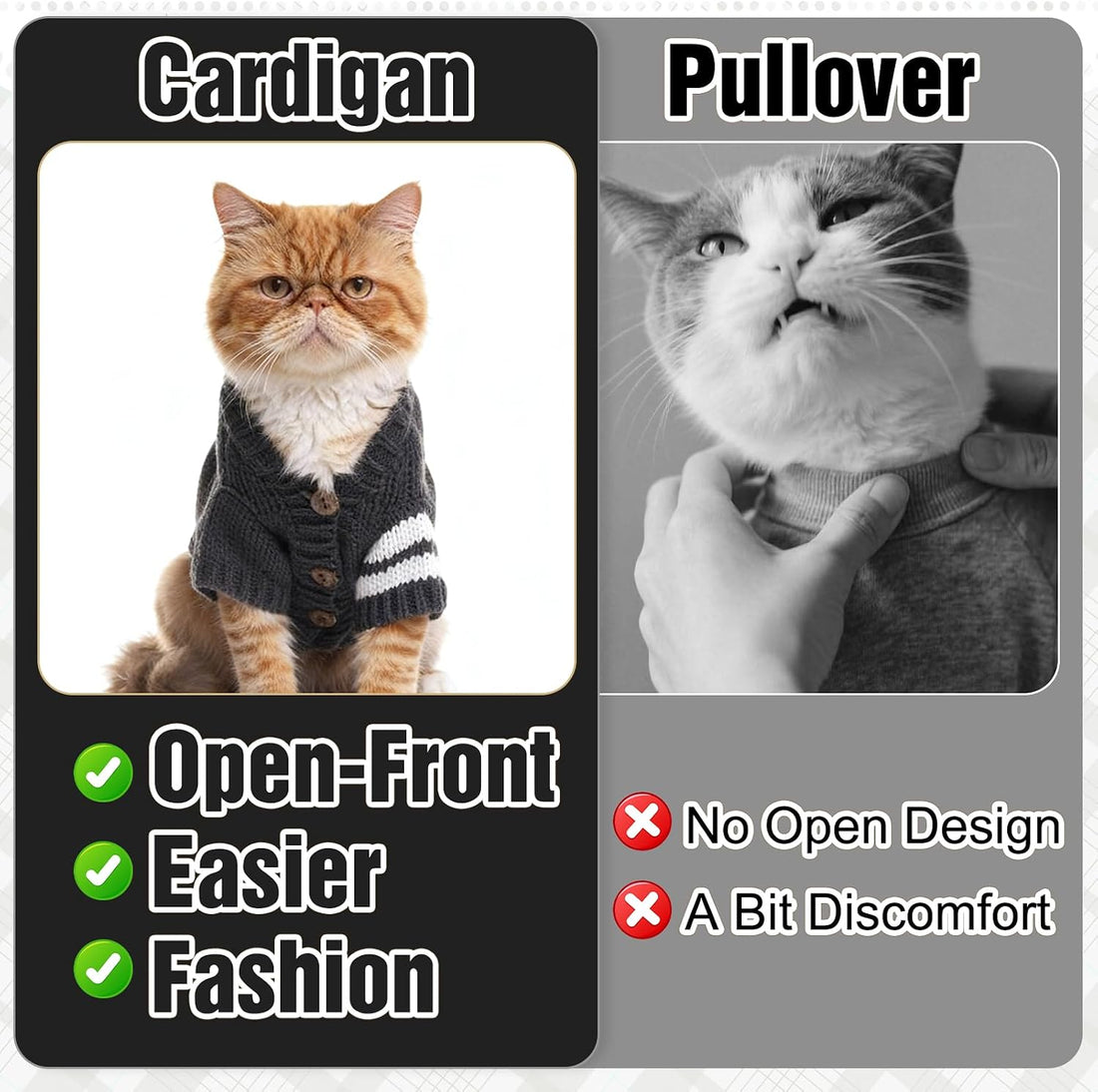 EXPAWLORER Knit Cat Sweater - Soft Warm Cat Clothes Cardigan, Grey S